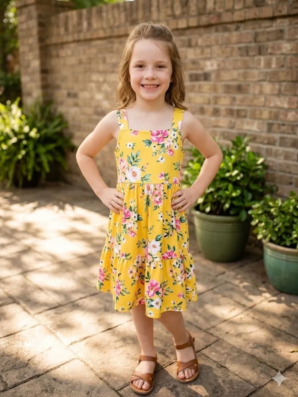 Take 50% OFF- Old Navy Yellow Floral Sundress with Pink & White Blossoms, Size-L